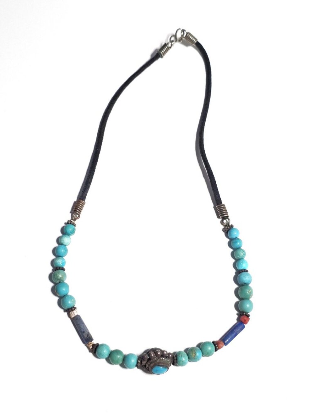 Turquoise & Mexican silver beaded necklace